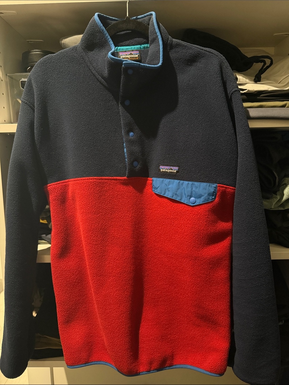 Patagonia Navy & Red Snap-T Fleece Pullover with Blue Pocket